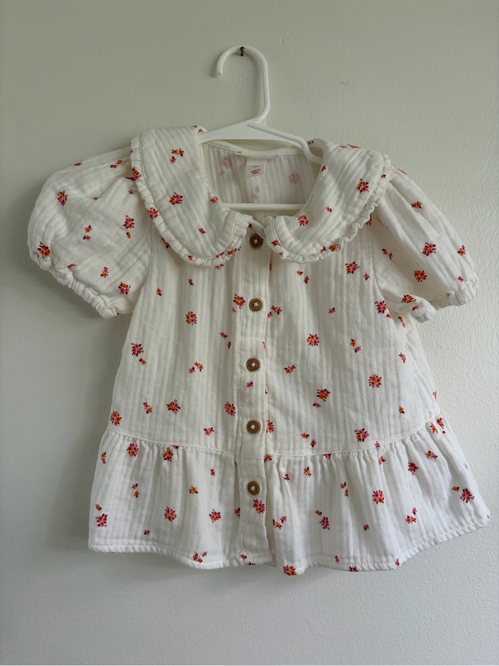 Cat & Jack White Peasant Blouse with Red-Orange Floral Print